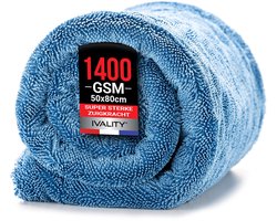 Ivality Auto Droogdoek XXL 80x50 cm – 1400 GSM Ultra-Absorberende Microvezeldoekje voor Auto- en Motorverzorging, Pluisvrij en Lakvriendelijk Twisted