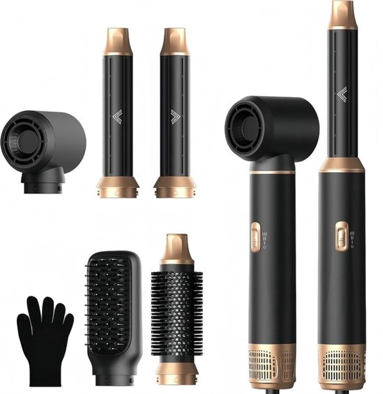 Haarstyler Set - Lucht Krultang - Thuis Kapsels Maken - 5-in-1 Functies - 1000 Watt - Zwart