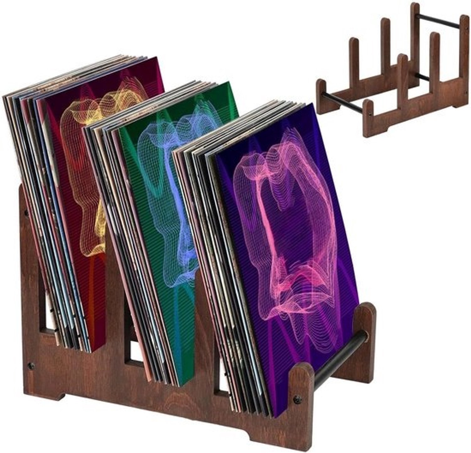 Vinyl Platenhouder - Platenstandaard Album Organizer - Muziekcollectie Organiseren - Drie-laags Ontwerp - 24 x 37 x 27 cm - Houtkleurig