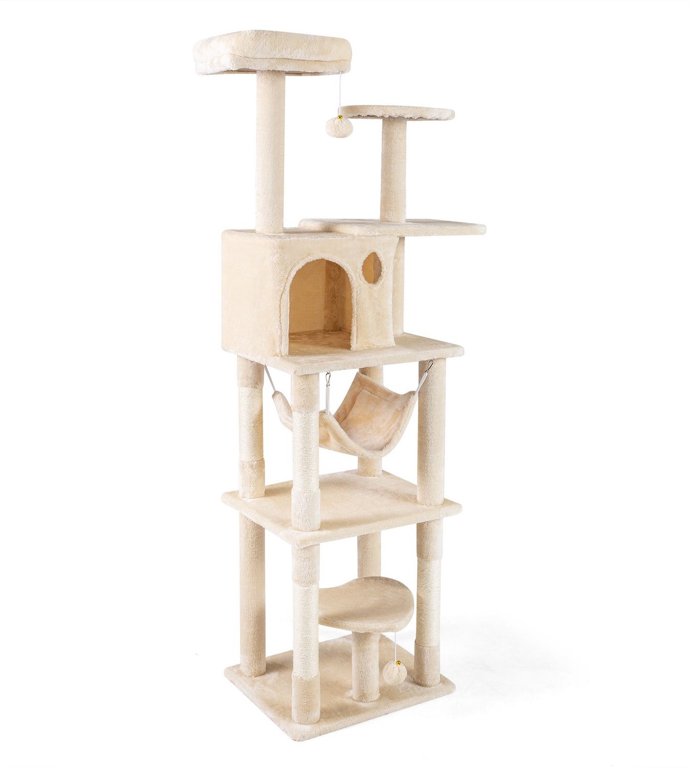 SureDeal® - Krabpaal - Kattenboom Meerlagige - Kattenhuis - Sisalpaal - Huishoudens - Katten Ronde Platform - 72x48x171 cm - Beige