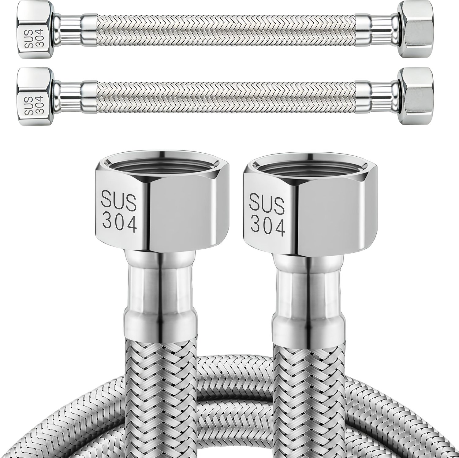 SnelShoppen - RVS Flexibele Slang 3/8" UWM x 3/8" UWM, 30CM, Lekvrije Aansluiting, Duurzaam, 2 Stuks, Ideaal voor Keuken en Badkamer