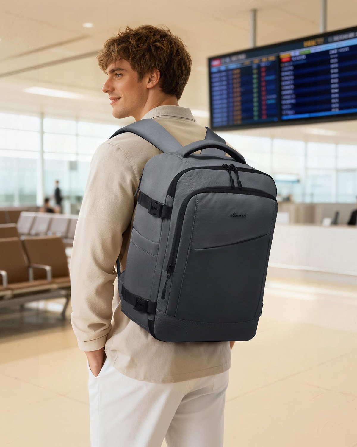 LOVEVOOK EasyJet Handbagage 45x36x20, Rugzak Handbagage Vliegtuig Heren Groot, 28L Reisrugzak Eurowings voor Weekendje weg, Zakelijk, Zwart