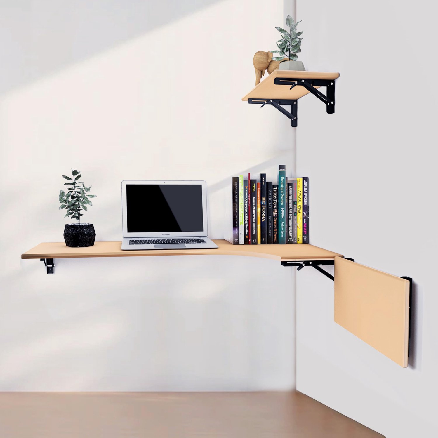 SnelShoppen - 450mm Vouw Console, 2 Stuks Plank Steunen, RVS Zware Plankdragers met Flip Hinge, Vouwbare Plank Steunen voor Keuken, Garage, Werkbank,
