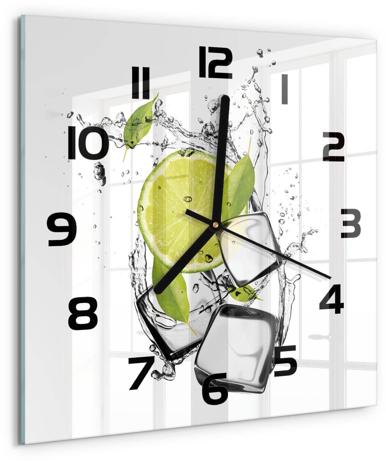 TULUP Wandklok - Limoen met ijs Decoratieve Glazen Klok - 30x30 cm - Groente Glazen Wandklok Design - Zwarte handen - Vierkante Klok - Glazen Klok Met Print - Wandklok Glas Met Motief