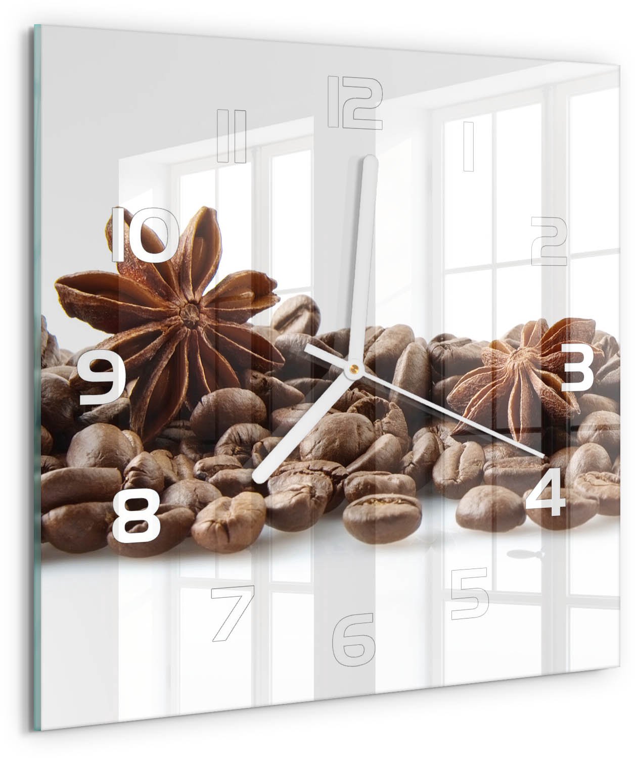 Tulup Wandklok - Kaneelkorrels Klok Glas Met Opdruk - 30x30 cm - Bruin Moderne Wandklok Glas - Witte handen - Vierkante Klok - Decoratieve Glazen Klok - Glazen Wandklok Design