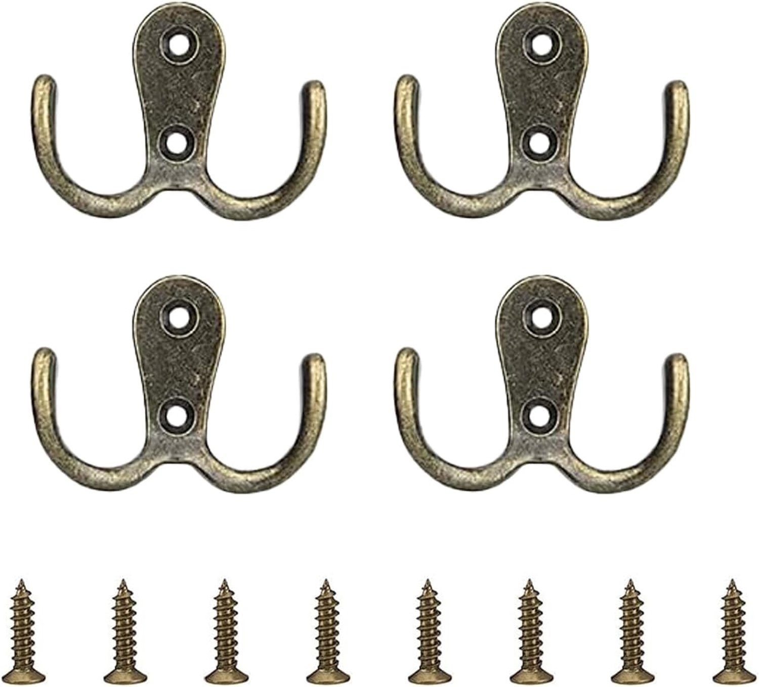 Dubbele wandhaken 4 stuks - vintage brons - stevige metalen haken - ideaal voor jassen en tassen - ShopVlot