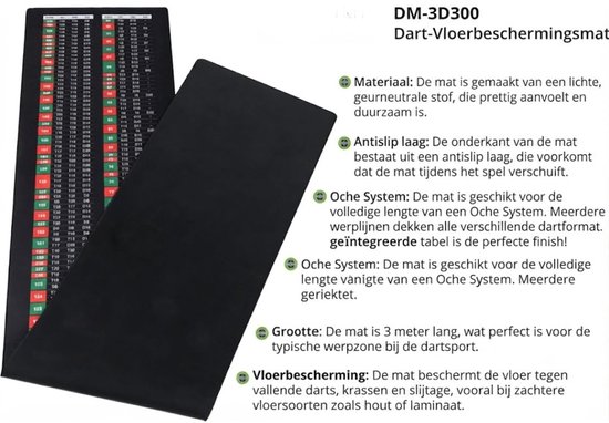 KIRA® Dartmat -Vloerbeschermingsmat - Tapijt - Dart - Zwart - 300cm x 61cm x 1cm — afbeelding 4