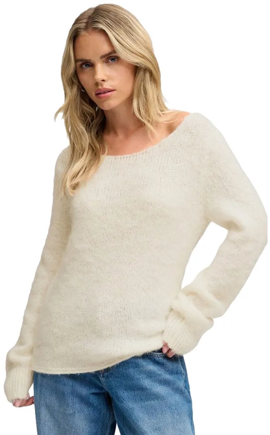 Superdry Geborstelde Trui met Boothals Relaxed Pasvorm Dames Sweaters Wit