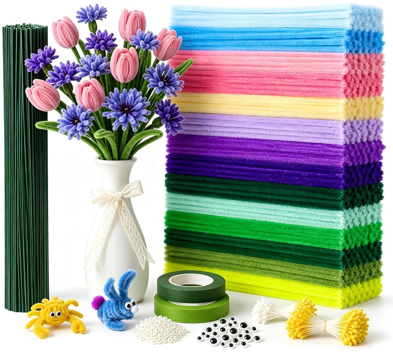 Pijpenreiniger Bloemen Set - Gekleurd - 30 cm - Flexibel Metaaldraad - Voor Knutselprojecten