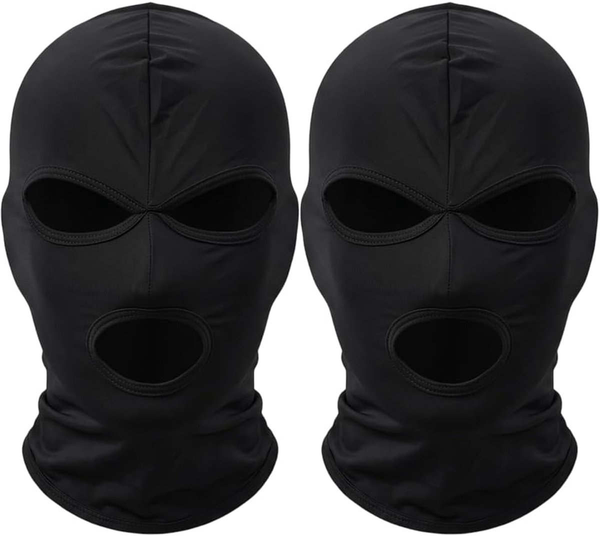 2 stuks bivakmuts, 3 gaten, heren en dames, balaclava, volledig masker, skiën, motorfiets, fietsen, ademend, winddicht, uv-bescherming, zwart