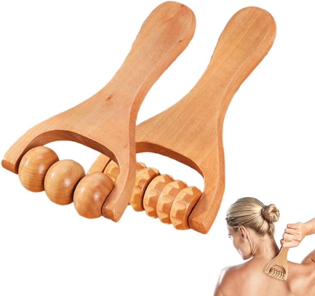 Set van 2 houten massagestokken voor spierontspanning, premium massageset voor volledige lichaamsmassage en ontspanning