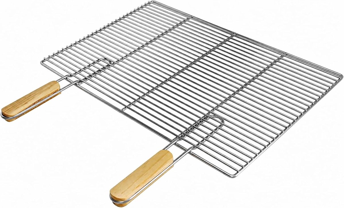 67 x 40 cm, roestvrij staal, rechthoekig, roestvrij en robuust, met afneembare houten handgreep, BBQ grillrooster voor Buschbeck grill, gasgrill, vuurschaal, vuurkorf en grillaccessoires
