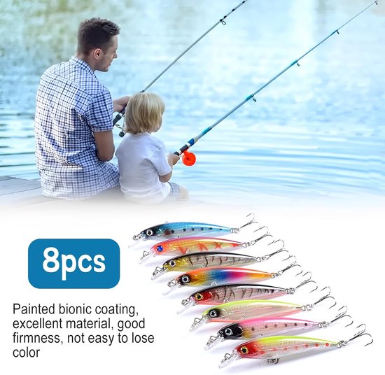 set met 8 stuks rubberen vissen, visset met jigkoppen, aasvissen voor baars, forel, snoek, visgeschenken voor mannen — afbeelding 5