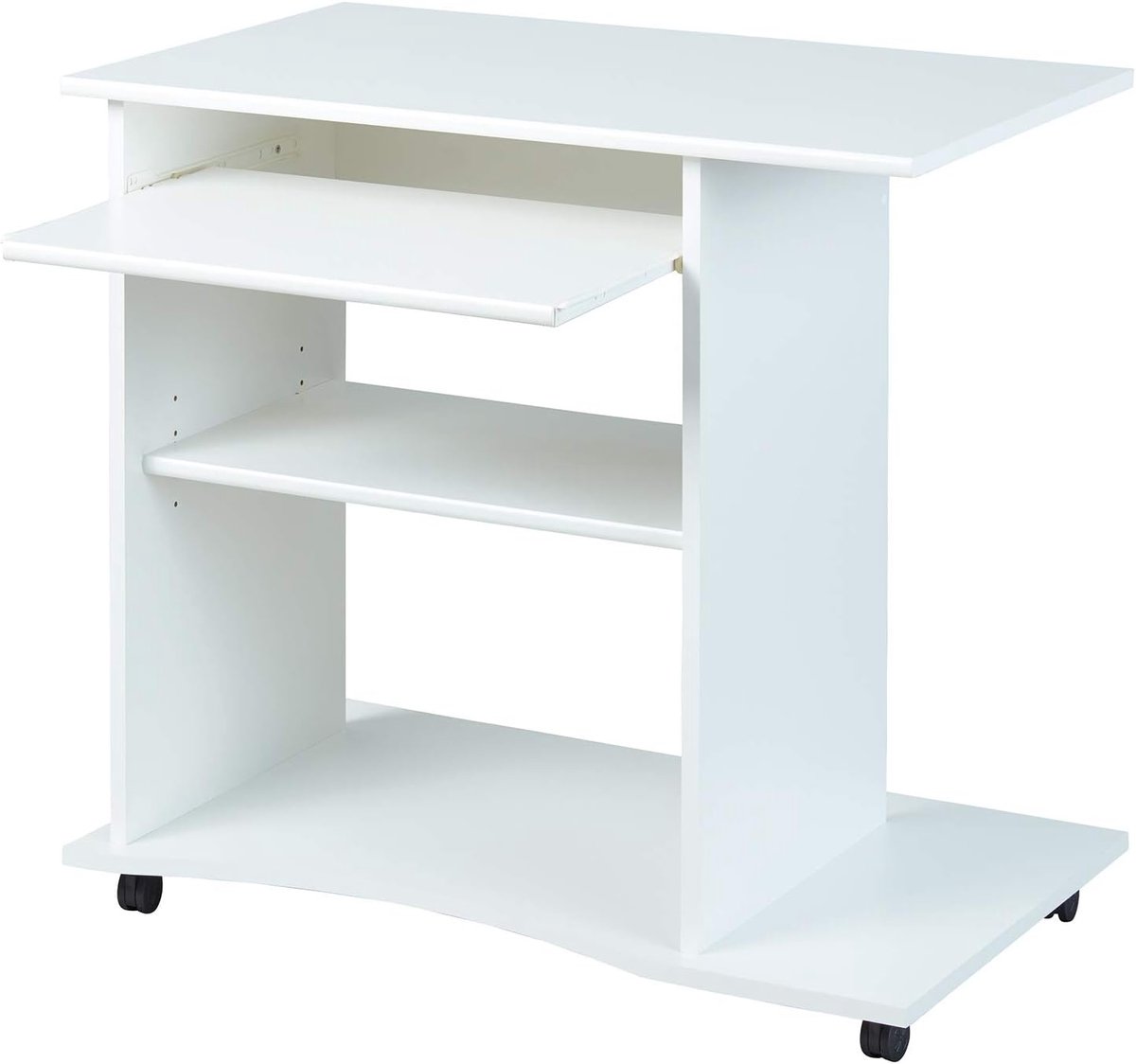 Link Minibureau met wieltjes, van witte spaanplaat, 80 x 50 x 75 cm