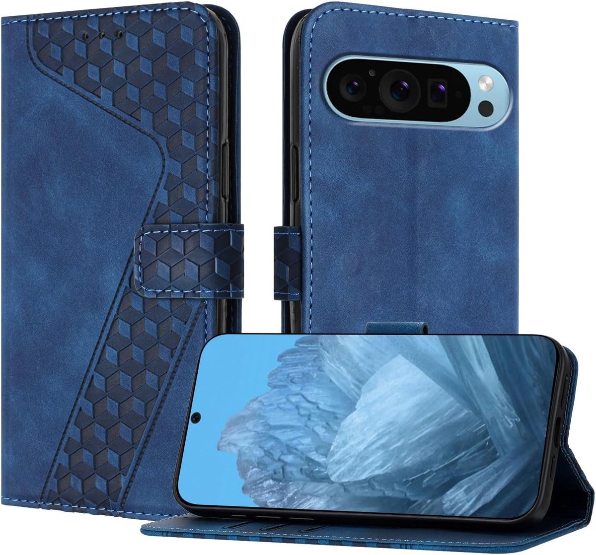 Hoesje voor Google Pixel 9 Pro XL, Telefoonhoesje Hoes Leer met Pasjeshouder, schokbestendig Wallet Case voor Google 9 Pro XL (Blauw)