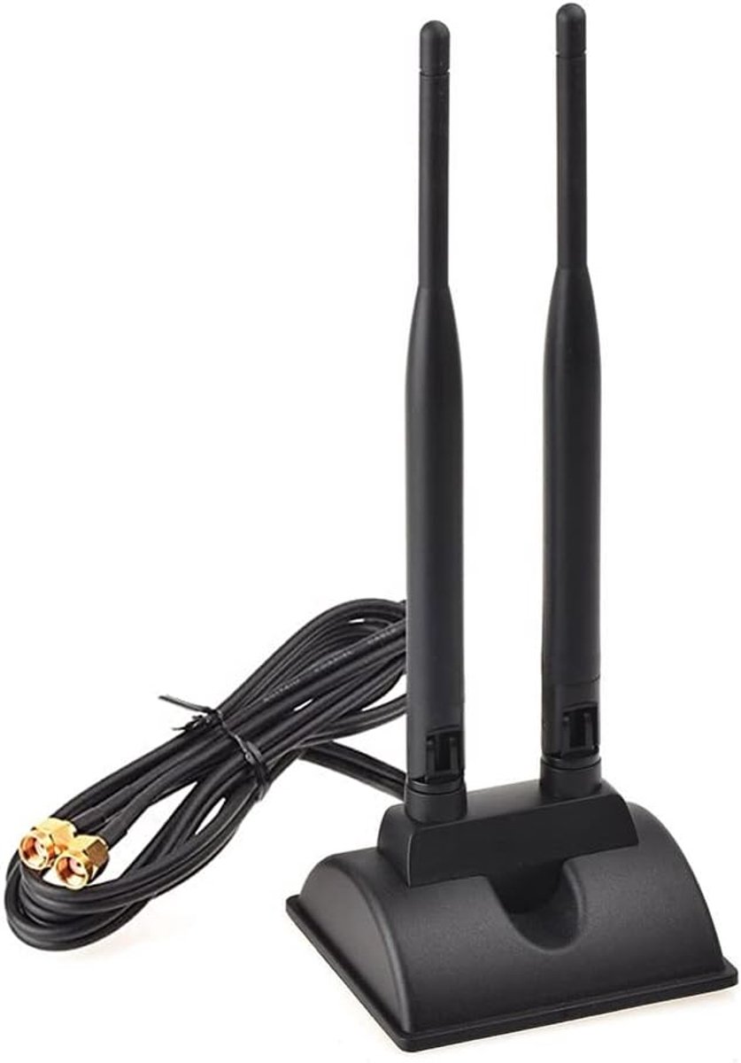 wifi-antenne, dual-band, 2,4 GHz en 5,8 GHz, 2 x 6 dBi RP-SMA signaalversterker met magneetbasis en 3 m verlengkabel voor WLAN PCI-kaarten en routers