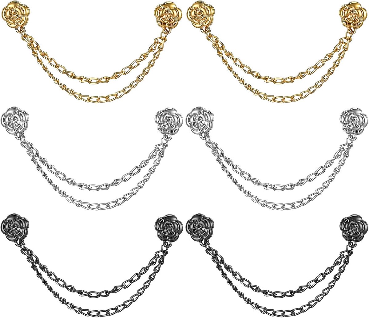 6 stuks magnetische kledingclips, multifunctionele kledingklemmen met ketting, knoopclips, kledingaccessoires voor vesten, manchetzomen, overhemden, rokken, broeken, jurken, stijl 2