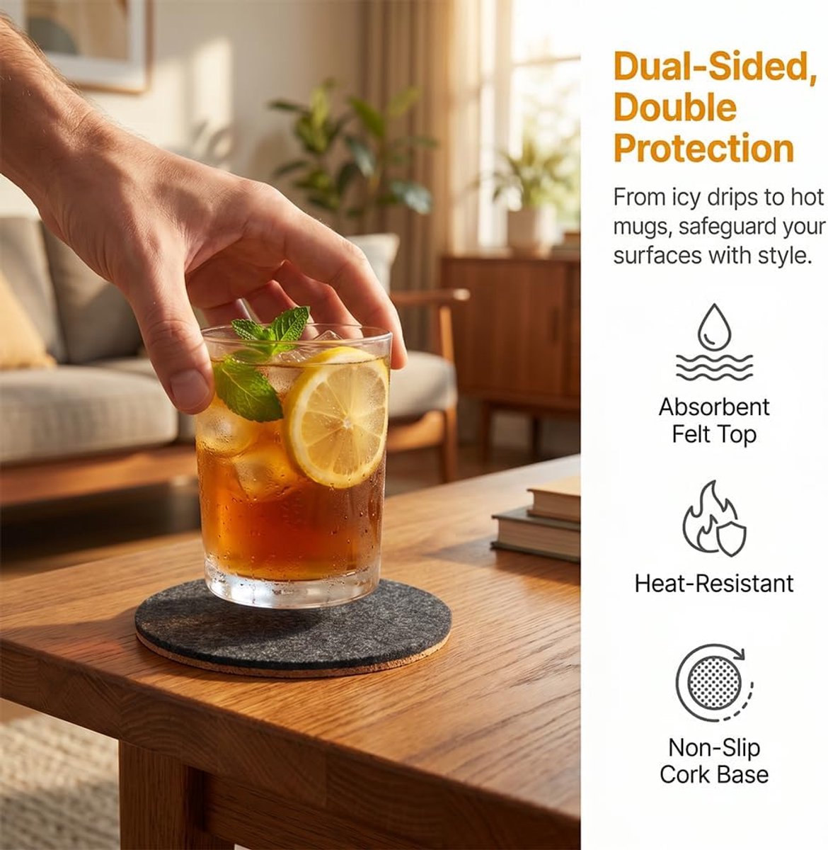 Onderzetters Rond voor Glazen Set voor Kopjes,Tafel, Ø 10cm | Antislip Tafelbeschermers van Robuust Vilt,Hittebestendig Vilten Glasonderzetters Bieronderzetters Rond voor Bar,Glas,Glazen — cadeau in Wonen & Interieur - foto 7