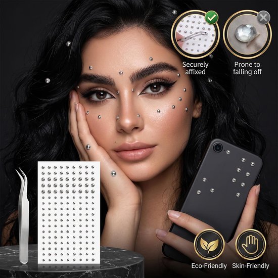 zelfklevende neuspiercings voor het gezicht, ballen, kunstwimpers, gezichtspiercing, lippsticker voor dames en heren, coole punk, Halloween, make-up, Y2k accessoires (zilver) — afbeelding 3