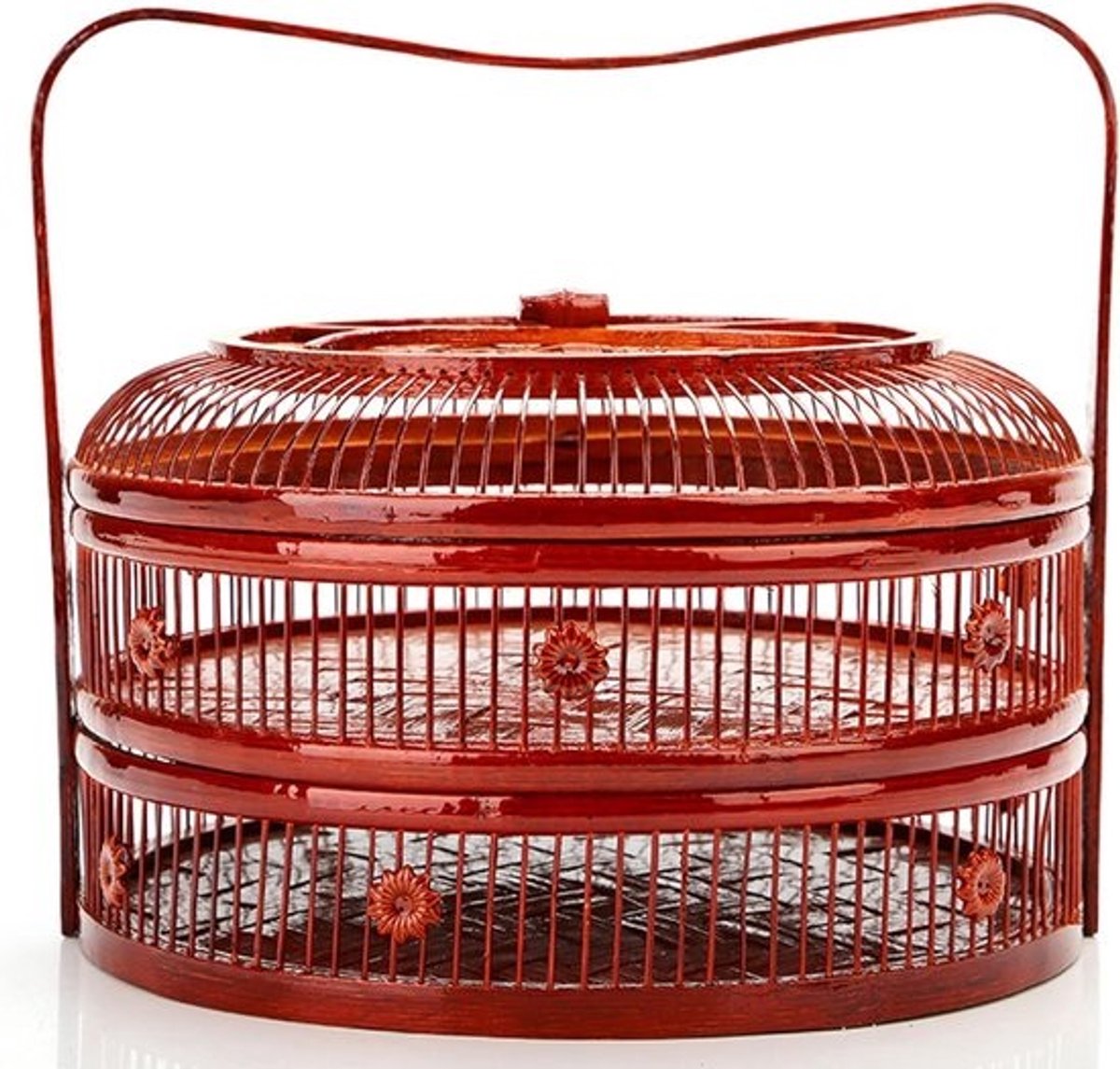 Eierverzamelmand Bamboe - Opbergmand Deksel - Verse Eieren Bewaren - Dubbellaags Ontwerp - 26 x 15 cm - Rood