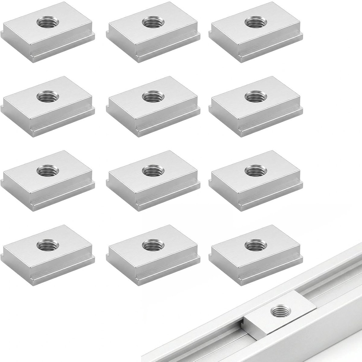 12 stuks groefstenen M8, aluminiumlegering schuifmoeren M8, 30 x 23 mm T-rail glijmoeren, zilveren T-sleuf moeren, voor aluminium profielprojecten en doe-het-zelf