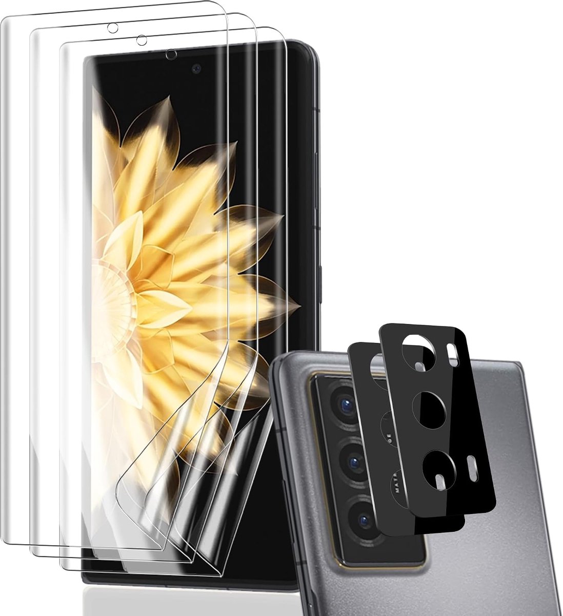 Screen Protector voor Honor Magic V2, 3 Stuks TPU Displaybeschermfolie met 2 Stuks Camerabescherming van Gehard Glas, HD Anti-kras Folie, Krasbestendig Bescherming