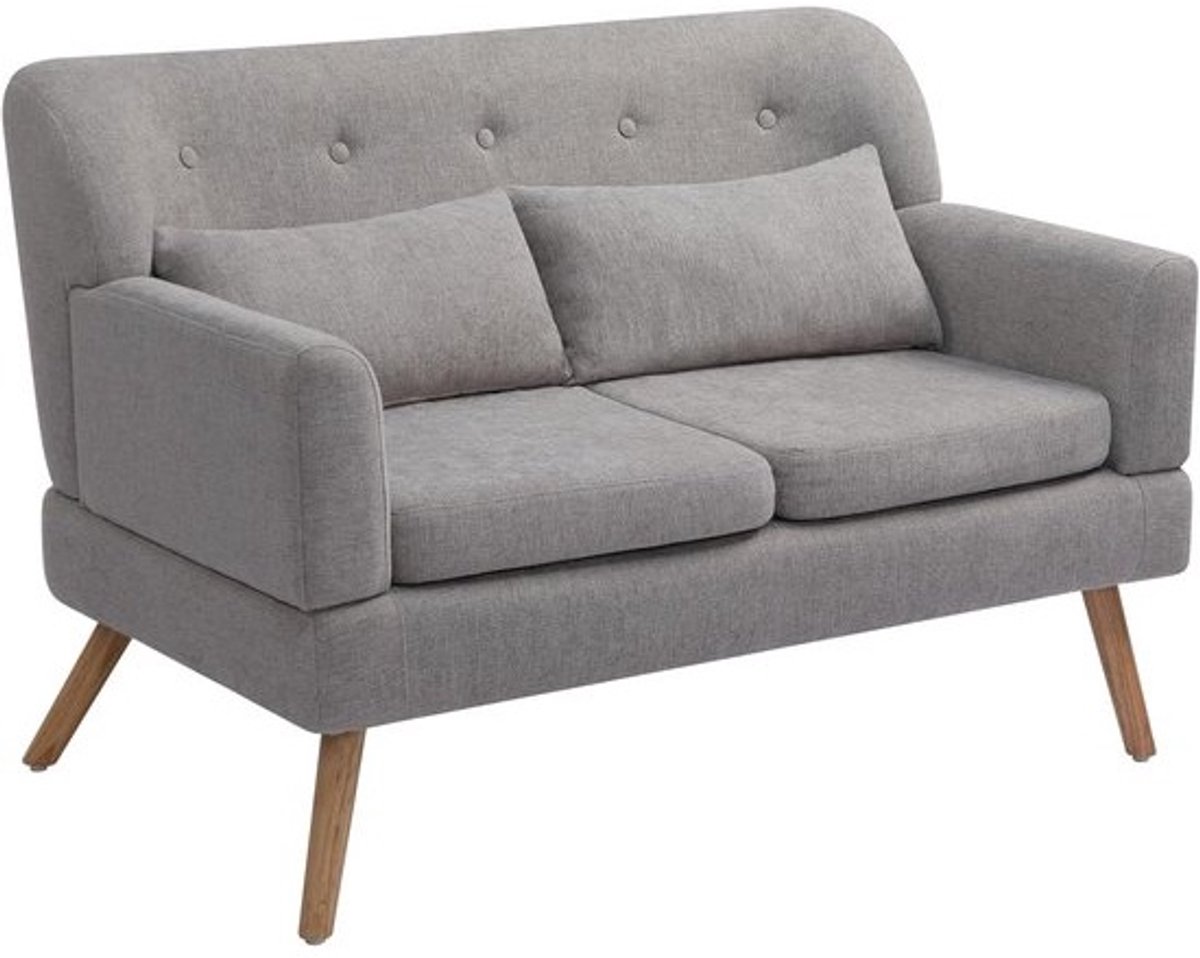 Compacte 2-zitsbank Grijs met Houten Poten - Klein Zitmeubel voor Woonkamer en Slaapkamer (117 cm)