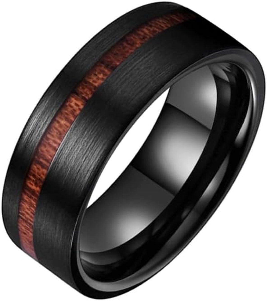 Jaxon heren ring Wolfraam Mat Zwart Hout Groef-20mm