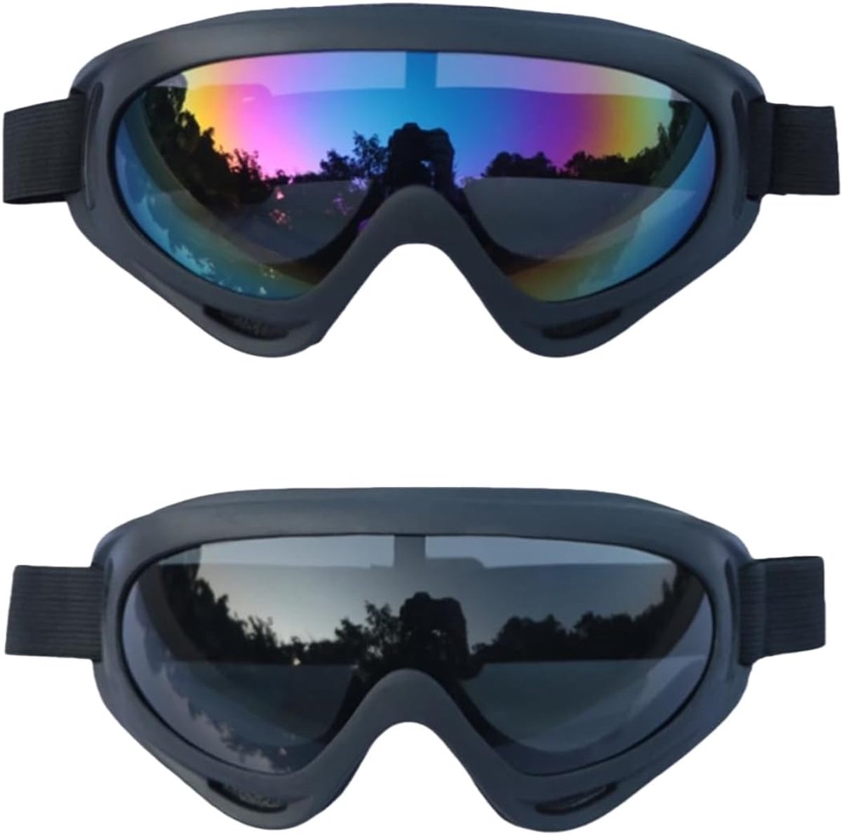 2 stuks ski- en snowboardbril, stofdicht, motorcross, uv-bescherming, anti-condens, skibril, motorcrossbril, helmcompatibel voor skiën, motorfiets, fiets enz