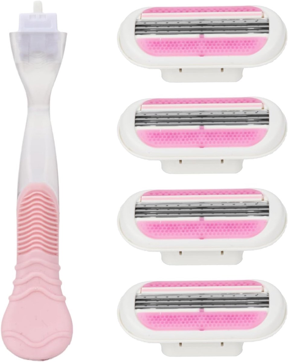 4 stuks scheermesjes voor dames, navullingen met 1 roze handvat, 3 lagen lemmet en draaibare kop
