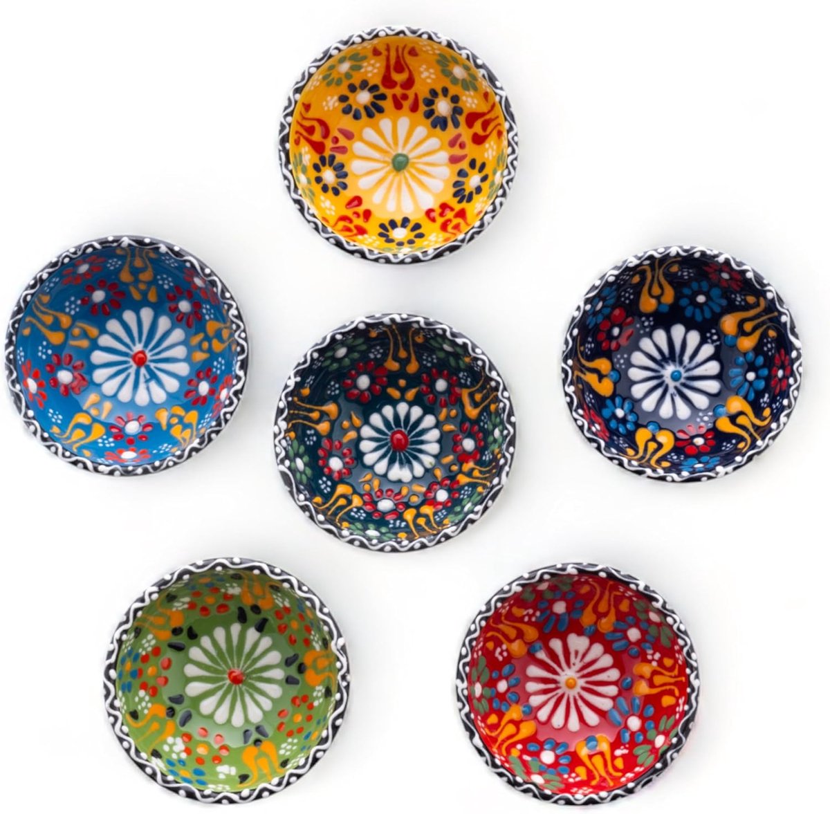 Kleurrijke dipschalen, keramische dipschalen, tapasschalenset, handgemaakte serveerschalen, dipkommen, set van 6, snackkommen & dipschalen, sojasaus schaaltjes - 100 ml, Ø 8 cm