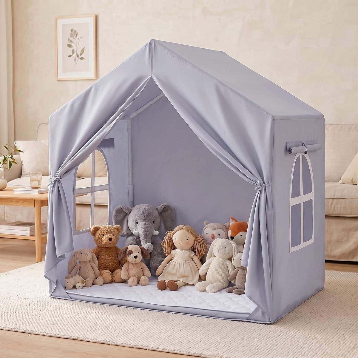 Kindertent Voor Speeltent Kinderen Indoor: Tent Kinderen Kinderkamer - Speeltenten Kinderspeelhuis Met Mat En Venster - Prinsessentent Voor Kinderen, Cadeau Voor Meisjes En Jongens (Grijs)