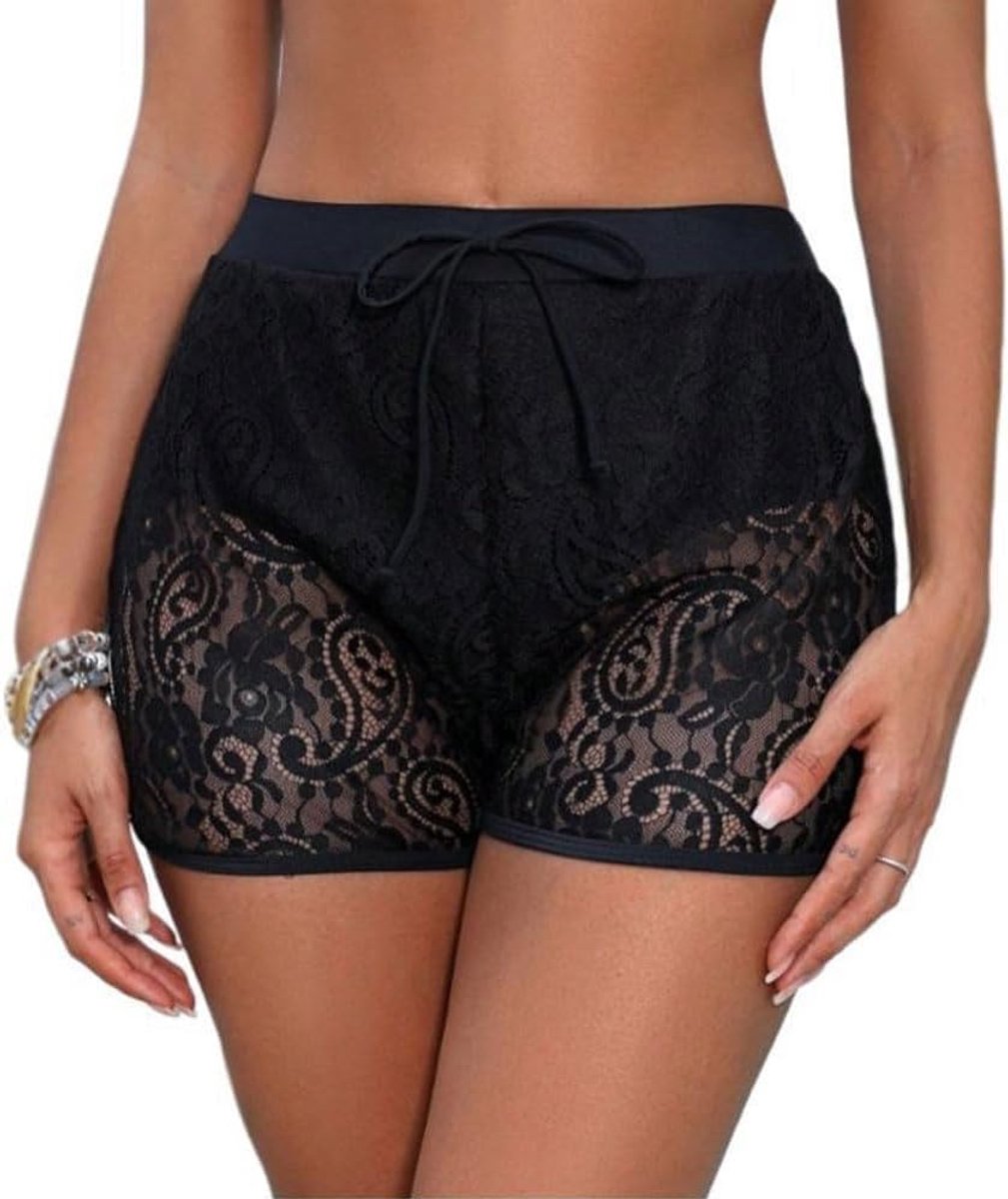 Zwemshorts voor dames, strand, korte shorts met hol kanten design, sneldrogend, zomer, zwembroek, bikini, hotpants