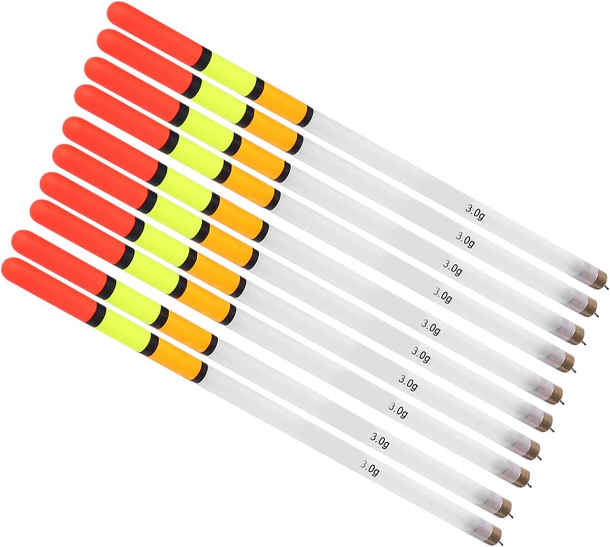Hengeldobberset, 10 stuks, robuuste kunststof holle visdobber-assortiment, vissen, zwemmer, visvoer, aas, accessoires voor zeevissen, rotsvissen, ijsvissen, beekvissen (3,0 wit) Vis drijft