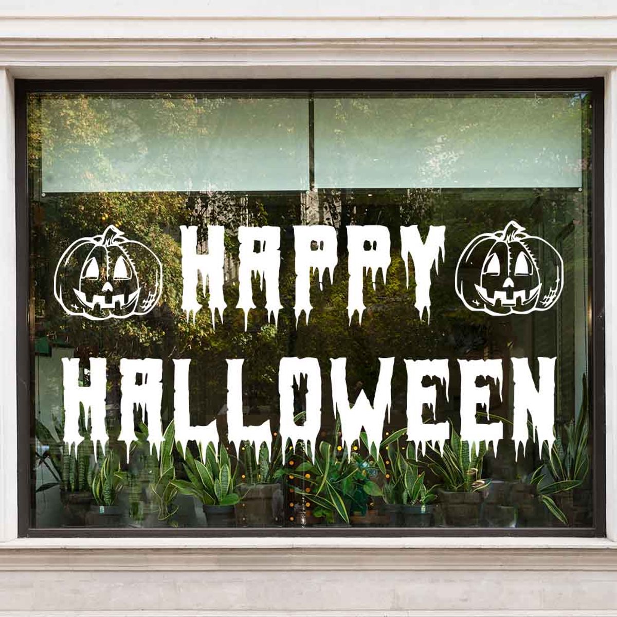 Happy Halloween pompoen raamsticker - Rood - 80 x 60 cm