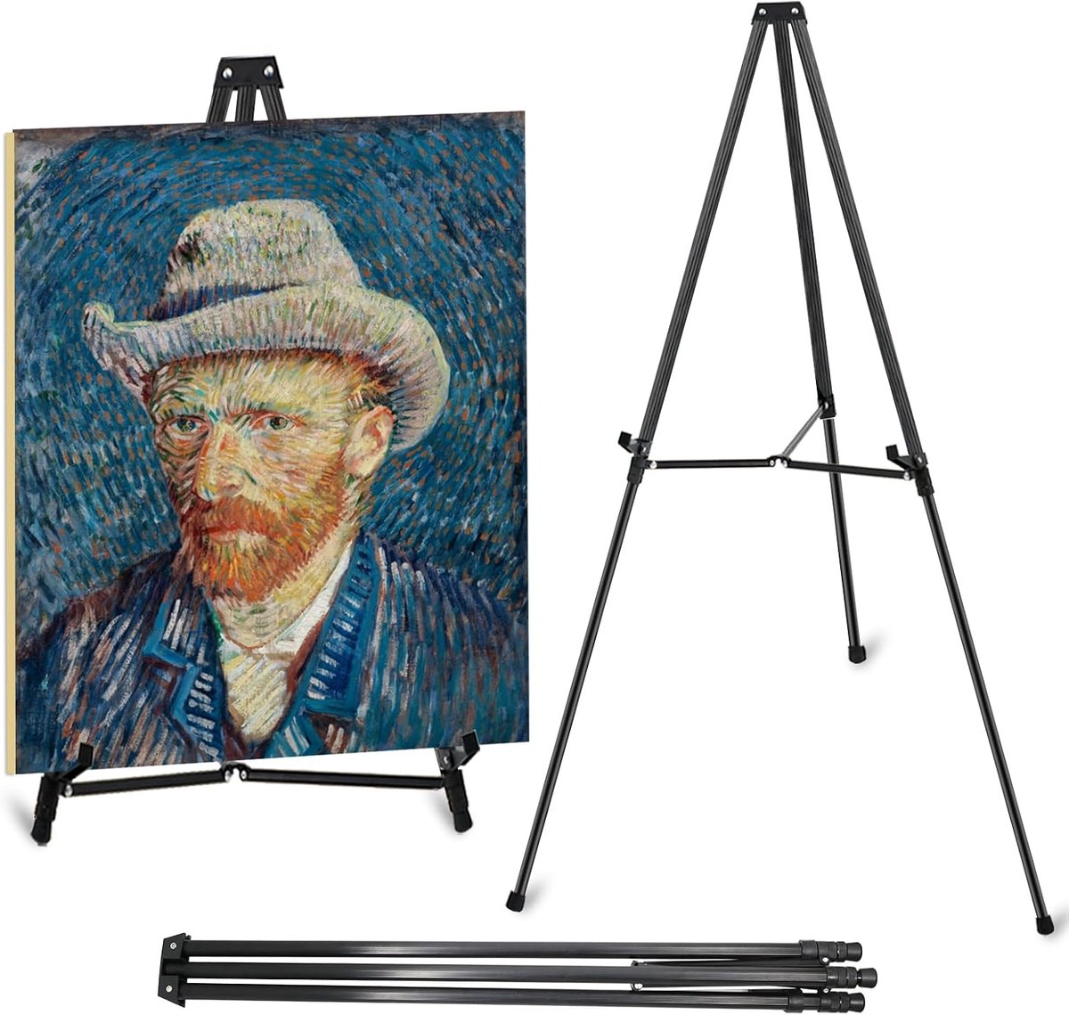 Ezelstandaard voor display, 162 cm - 64 inch aluminium telescopische display-ezel, verstelbare zwarte ezel voor schilderen, kunstwerk, canvas, whiteboard, posters, 1 stuk