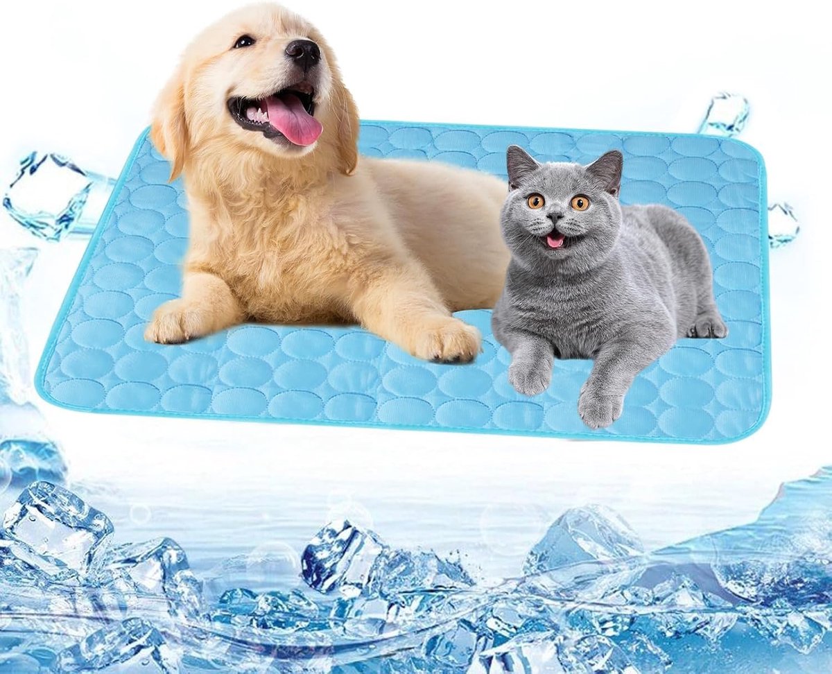 Matten, koelkussen voor de zomer, huisdier, hondenmat voor thuis, onderweg of in de auto (L - blauw)
