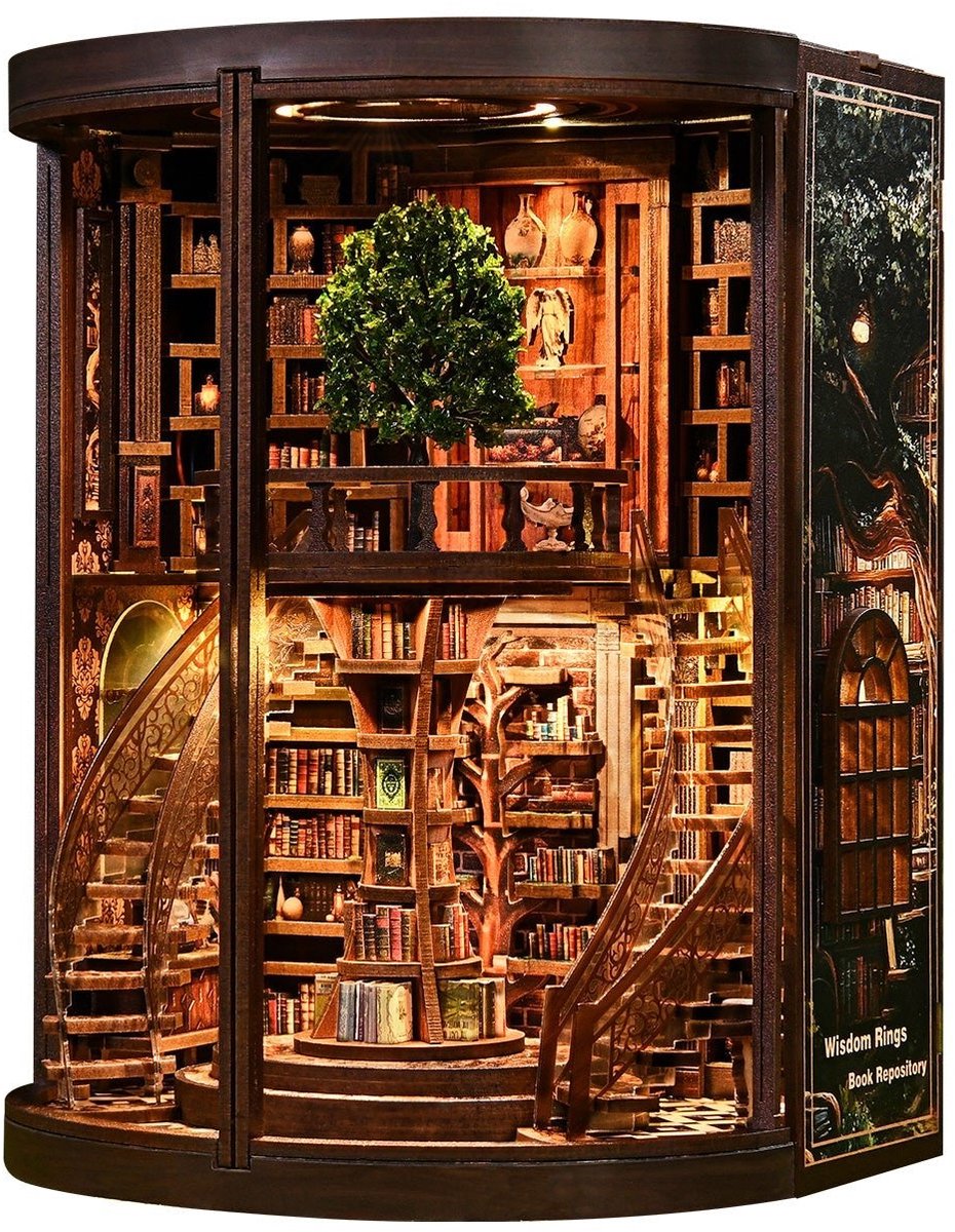 Miniatuur bouwpakket Wisdom Rings Library - 3D Puzzel met Handleiding - DIY - Miniatuur Modelbouw Hout Kinderen en Volwassenen - Houten bouwpakket - Assemblr