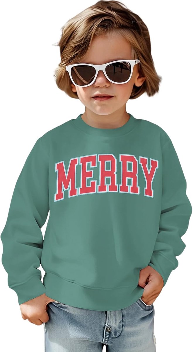 C&M WODRO Kersttrui voor kinderen, Merry Print, kersttrui, uniseks, voor jongens en meisjes, kleding, katoen, ronde hals, lange mouwen, kerstfeest, pullover voor broers en zussen, wintertrui