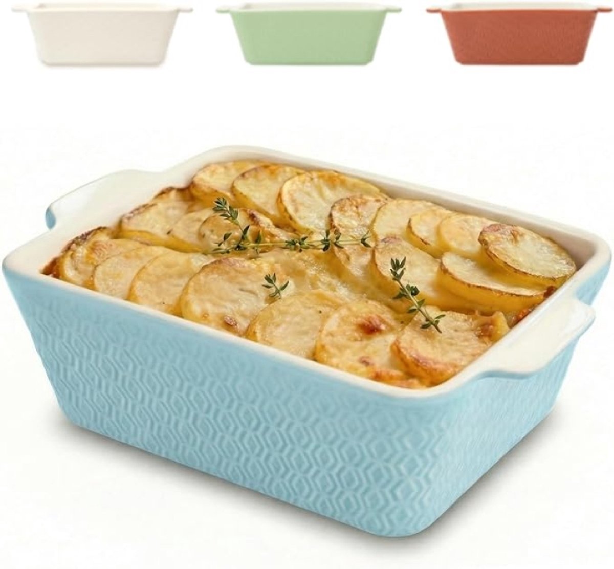 Keramische Ovenschaal Klein Blauw 21 cm – Rechthoekig met Grepen, Voor 2-3 Personen, Ovenbestendig tot 280 °C