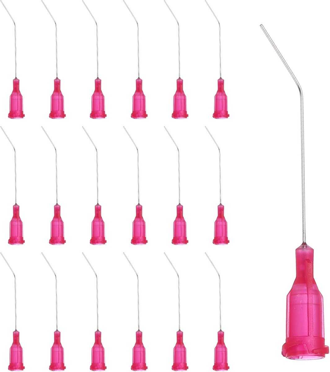 Doseernaalden, 66 stuks 1,5 inch 45 ° gebogen industriële stompe punt, doseernaaldpunten met luer-vergrendelingsnaald voor het bijvullen van vloeibare inkten, zelfklevende