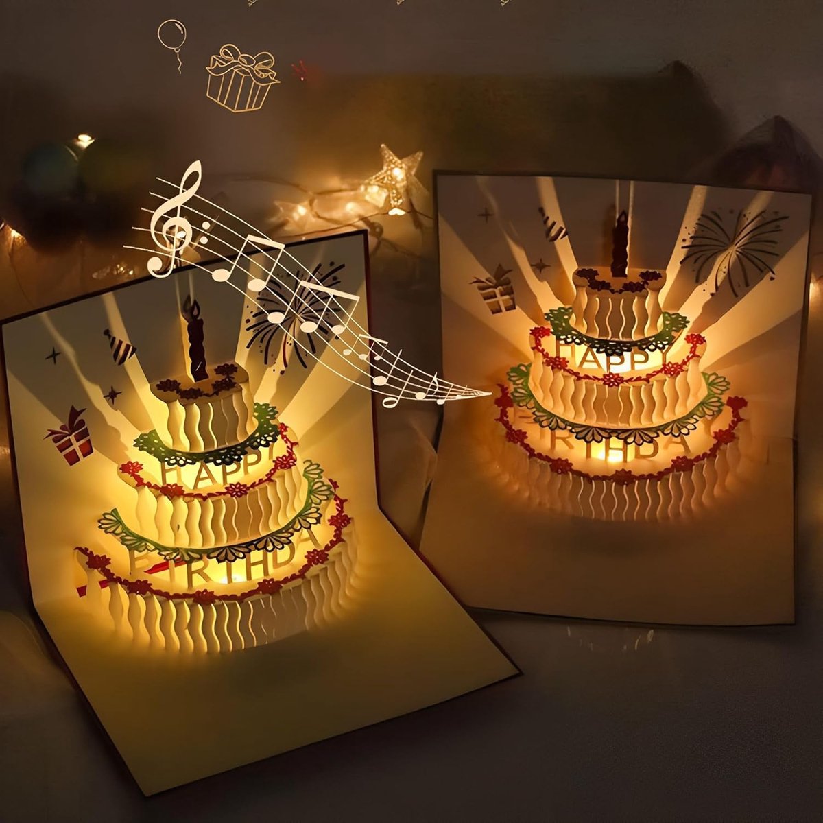 zingen en schijnen, 3D Pop Up wenskaart, verjaardagstaart, ontwerpen dames, heren en kinderen, echtgenoot, echtgenoot, echtgenote, echtgenote, enveloppen
