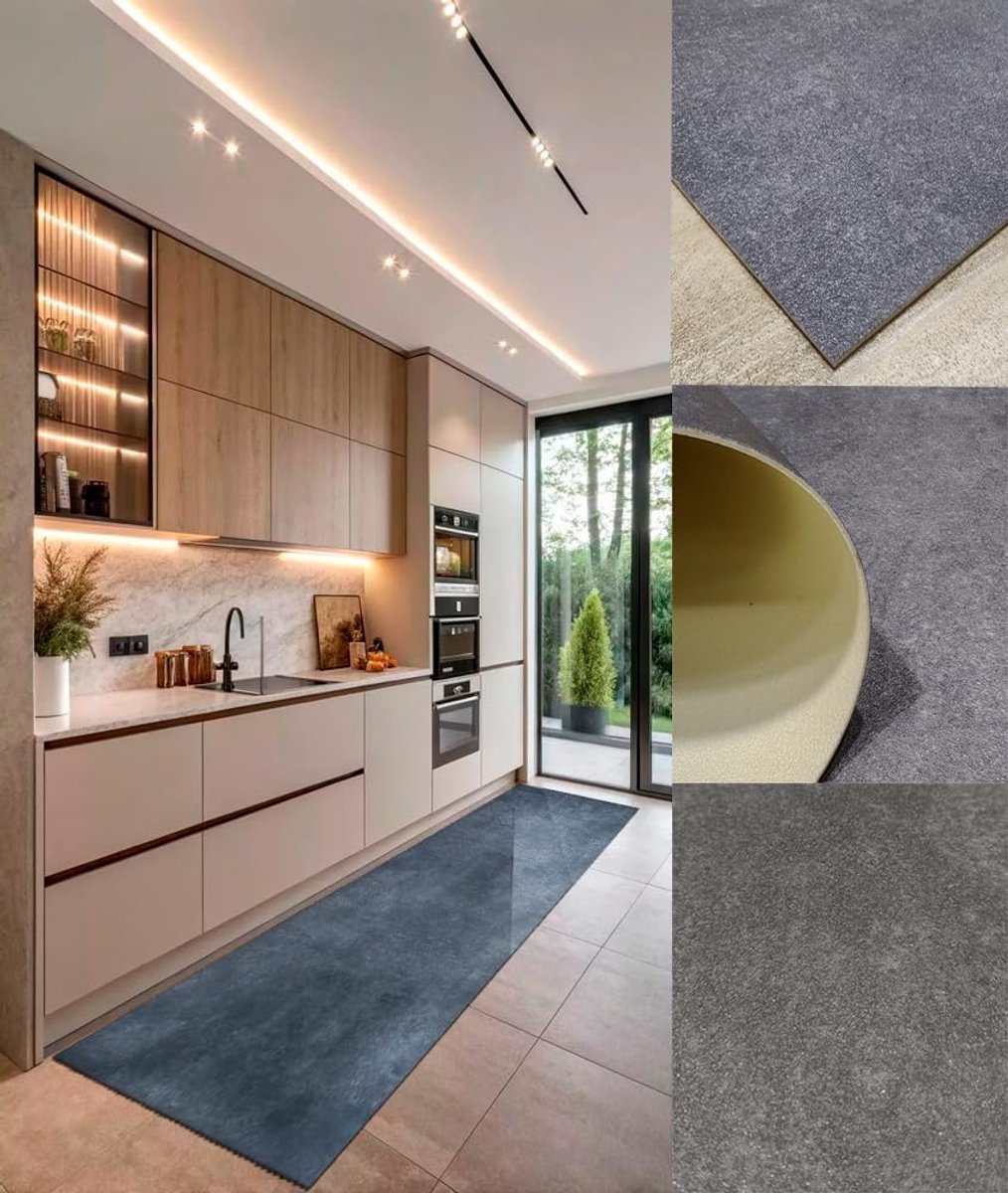 Tapijt met cement-effect, grijs, voor keuken, hal, hal, paden, 50 x 340 cm, grijs