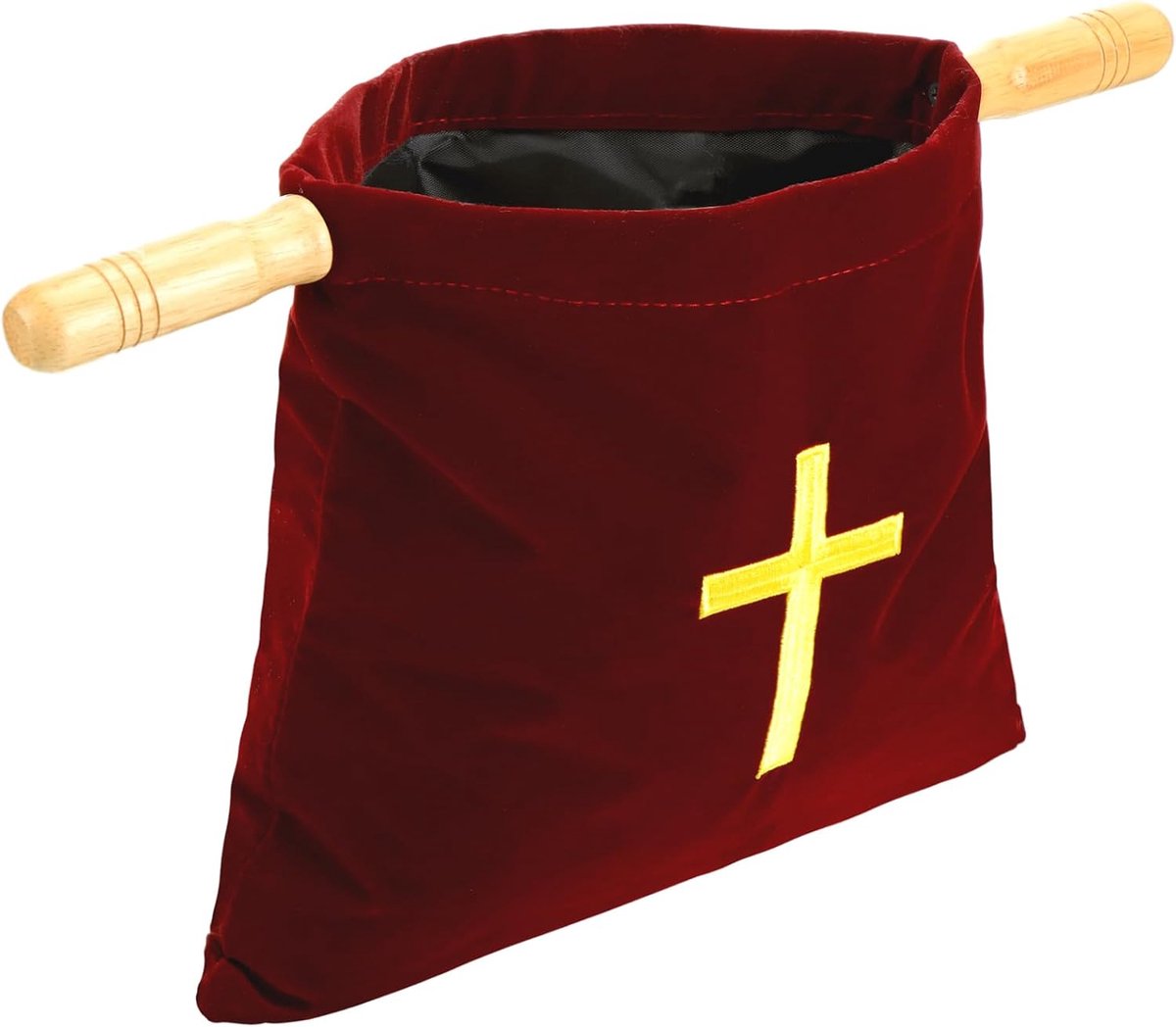 Fluwelen kerkoffertas met houten handgrepen 25,5 cm (25,5 cm), religieus aanbod, handvat, kerkverzameltas voor kerken, communiebenodigdheden (rood)