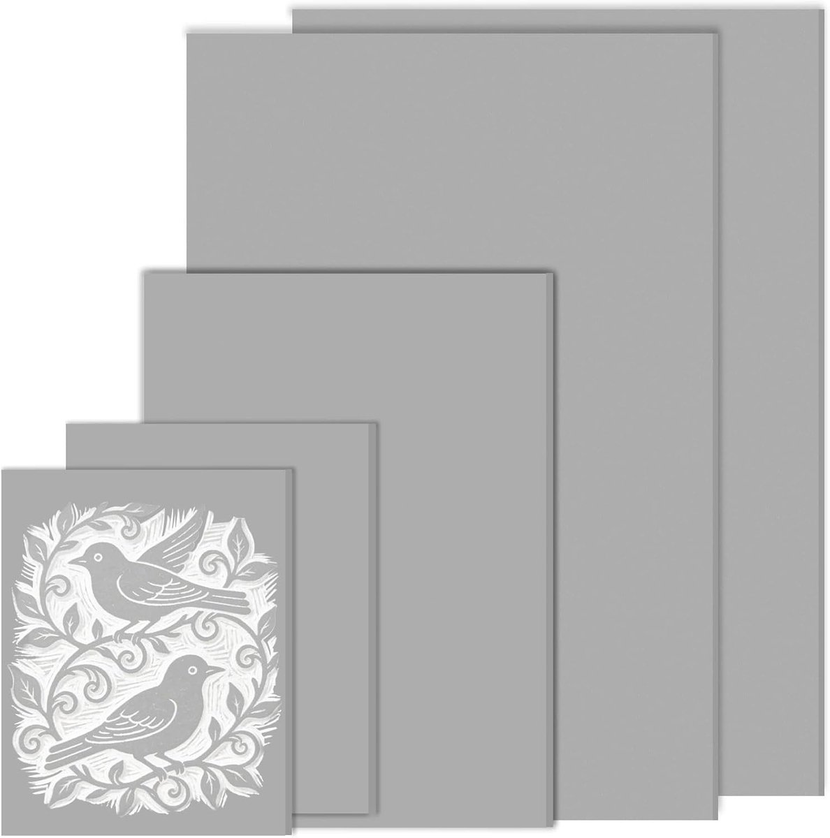 5 stuks linolprintplaat, 2A4 + A5 + 2A6 linolsnijplaten, PVC zacht rubber linolplaat, linolplaten voor linolsnijden voor printgrafiek, doe-het-zelf knutselwerk en zegel (grijs)