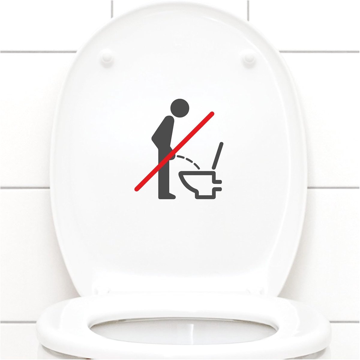 W733 W733 Toiletdeksel sticker - Bitte zittend plassen schild I donkergrijs 11 x 12 cm I pictogram WC badkamer toilet sticker