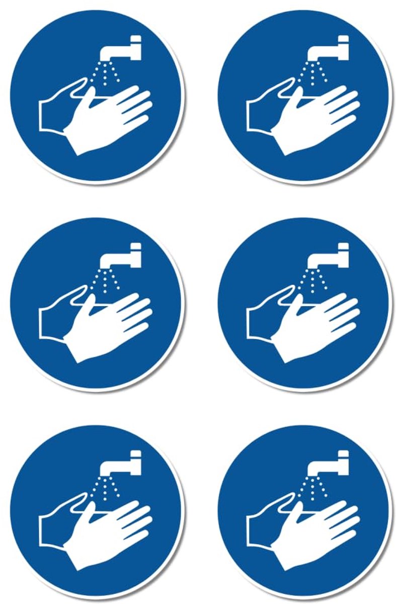 Wassen, gebodsteken: M011 - DIN EN ISO 7010 / ASR A1.3 - stickers: Ø 5 cm, 6 stuks