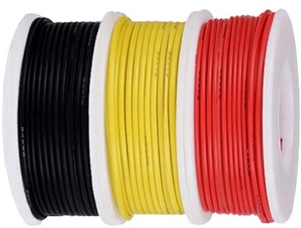 Allecto - Draadset - 20AWG Elektrische Draad met PVC Isolatie - 7m lengte - 3 kleuren voor DIY - geschikt voor speelgoedauto's - flexibele draad - ...