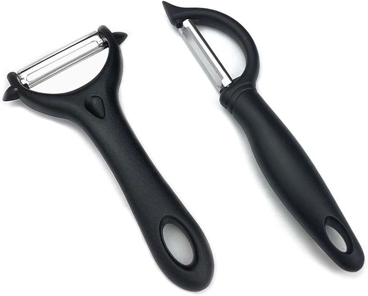 2-delige dunschiller, universele dunschiller, roestvrij staal met slinger, ergonomische handgreep, tweesnijdig, Y-vormige dunschiller voor groenten, aardappelen, wortelen (zwart)