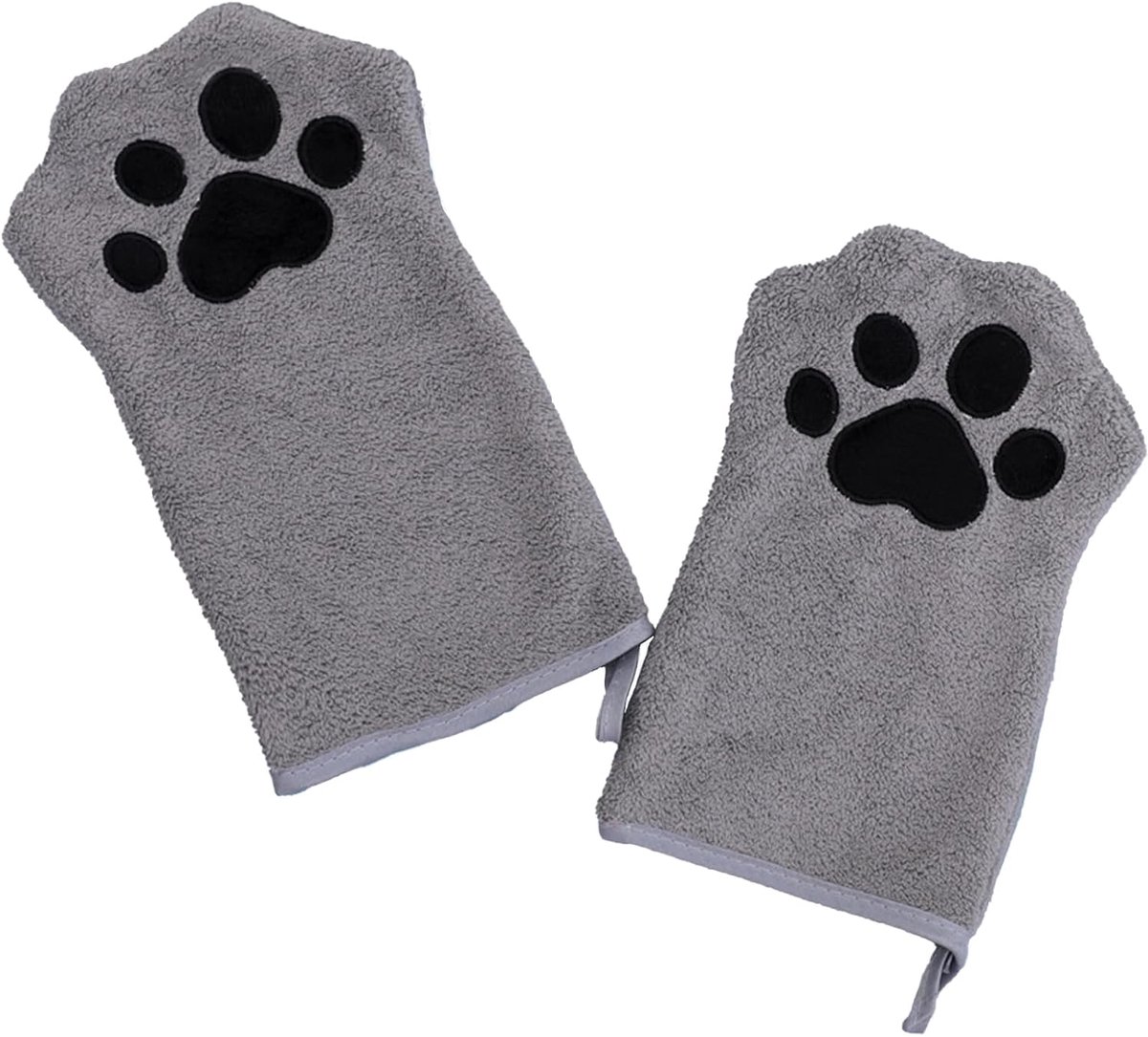 Handschoenen, huisdiervachtverzorgingshandschoenen, absorberende reinigingsdoek, koraalfleece, hondenhanddoek voor katten, honden of andere huisdieren (grijs)